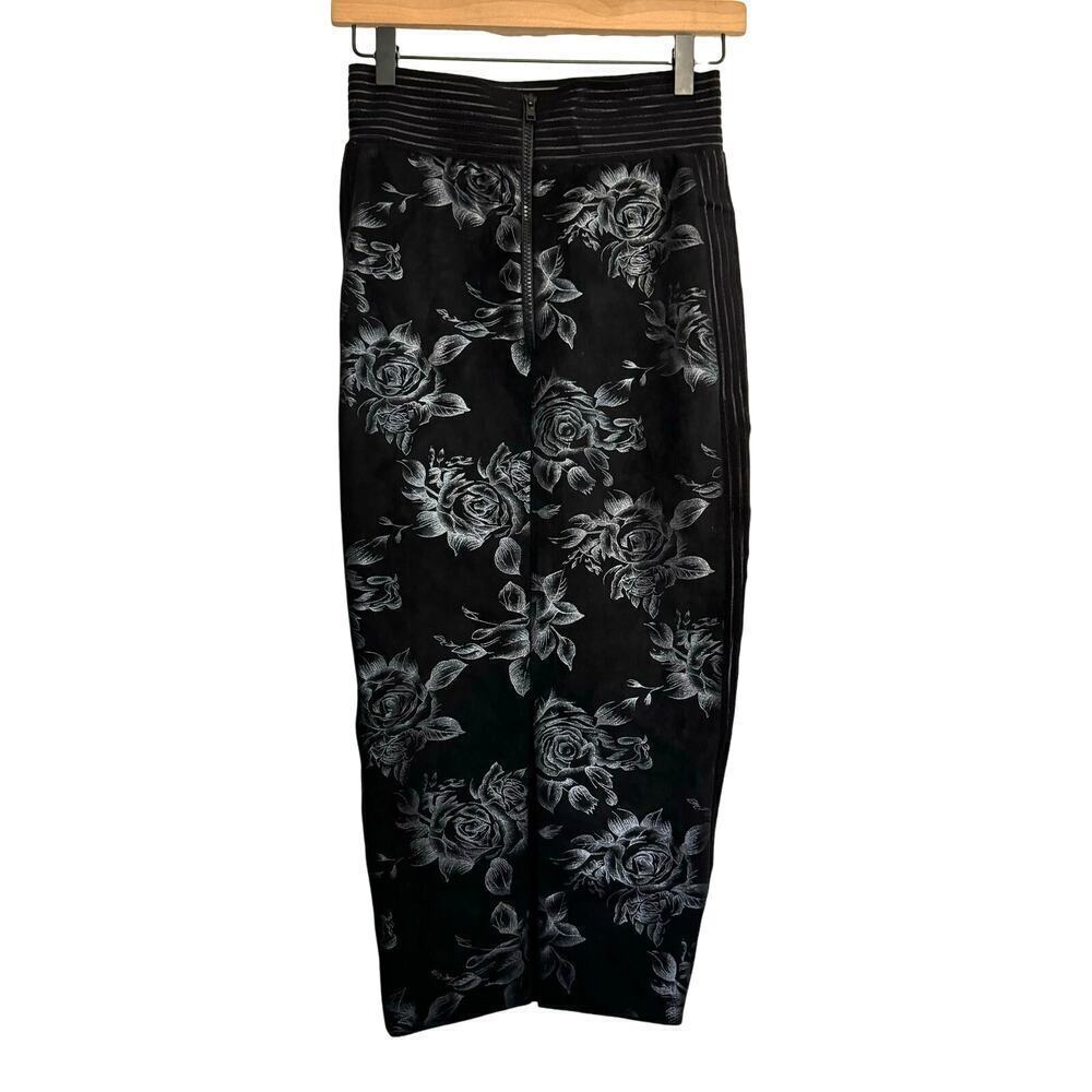 ZHIVAGO Australia Midi Pencil Bodycon Skirt Black Silver Metallic Floral Size 2 - Picture 2 of 7